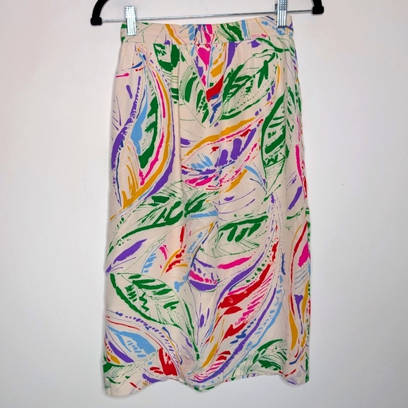 Albert Nipon Vintage Silk Pink and Blue Midi Pencil Skirt 0 4 - Picture 3 of 4